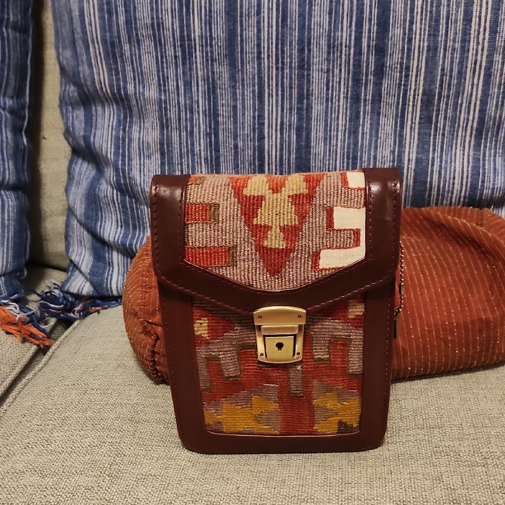 Patterned Crossbody Bag with Leather Trim